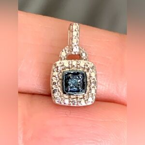 Silver Tone Blue Center Halo Pendant Necklace Charm